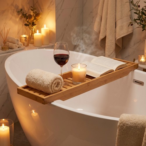 Bamboo wooden over bath - bamboo, tub